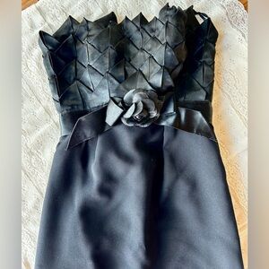 Vintage 80’s 90’s Victor Costa Black Strapless Cocktail Dress with Floral Detail